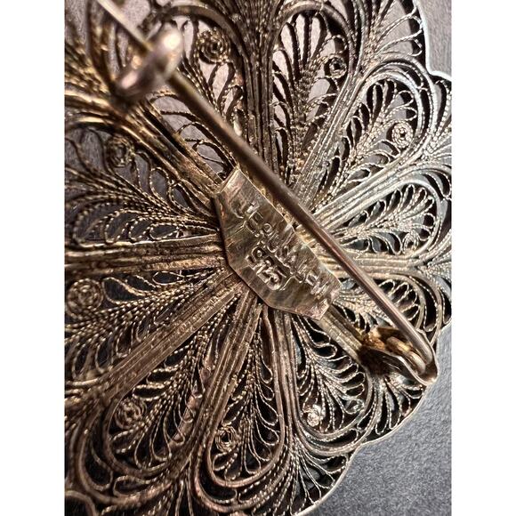 Vintage filigree amethyst sterling silver brooch made in Jerusalem - Picture 8 of 12